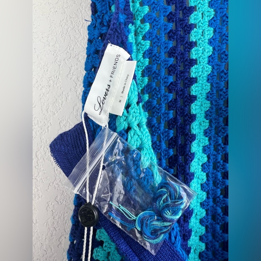NWT: Lovers and Friends Blues Crochet Mini Dress Cover Ups Size Medium - Picture 7 of 11